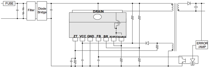Application Circuit Diagram - ROHM Semiconductor BM2SC125FP2-LBZ Quasi-Resonant AC/DC Converter